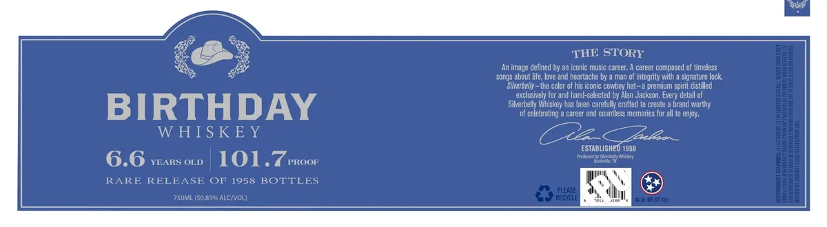 Label for Silverbelly, whiskey, filed by Tennessee Distilling
