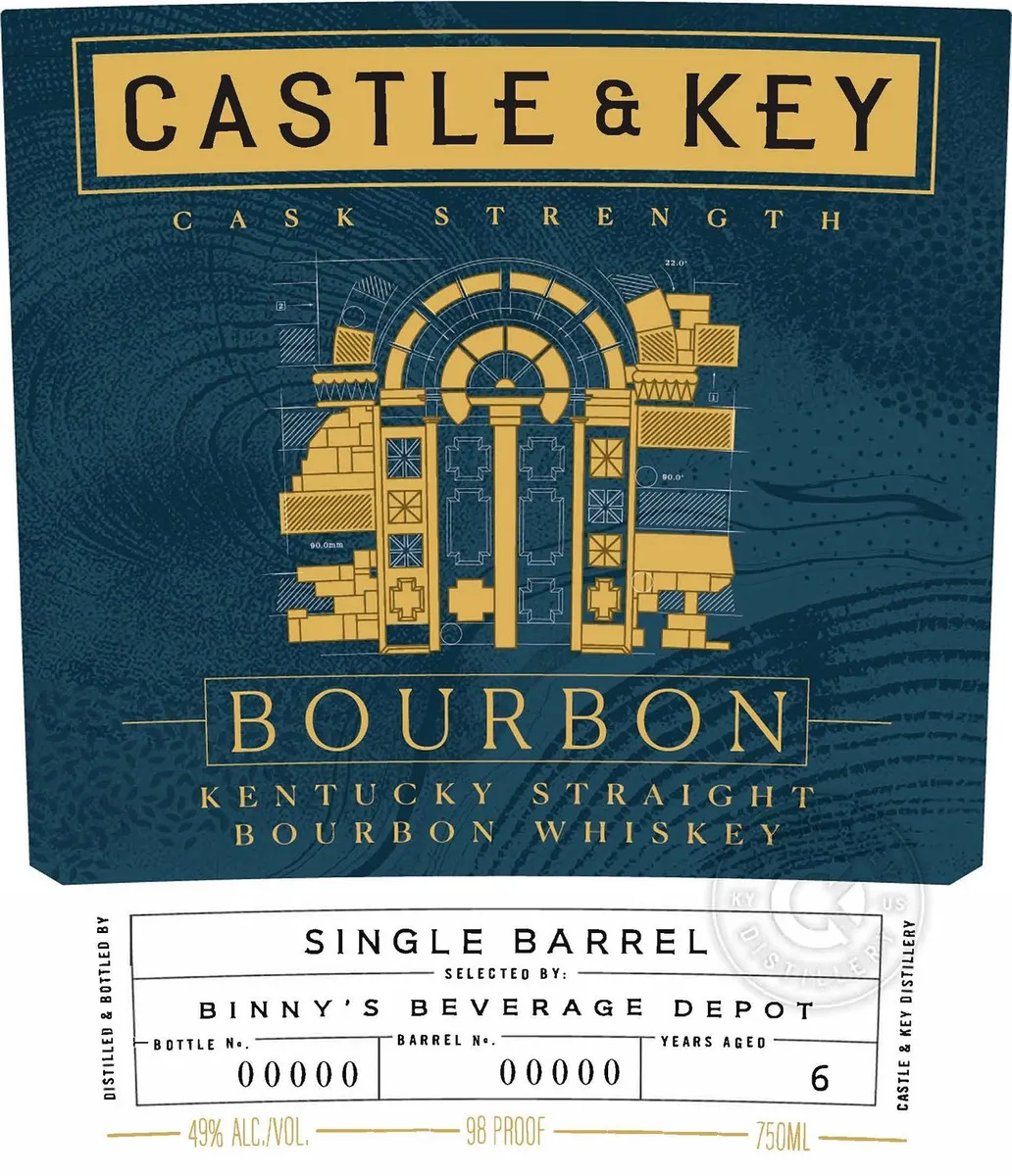 Label for Castle & Key, straight bourbon, filed by Castle & Key Distillery
