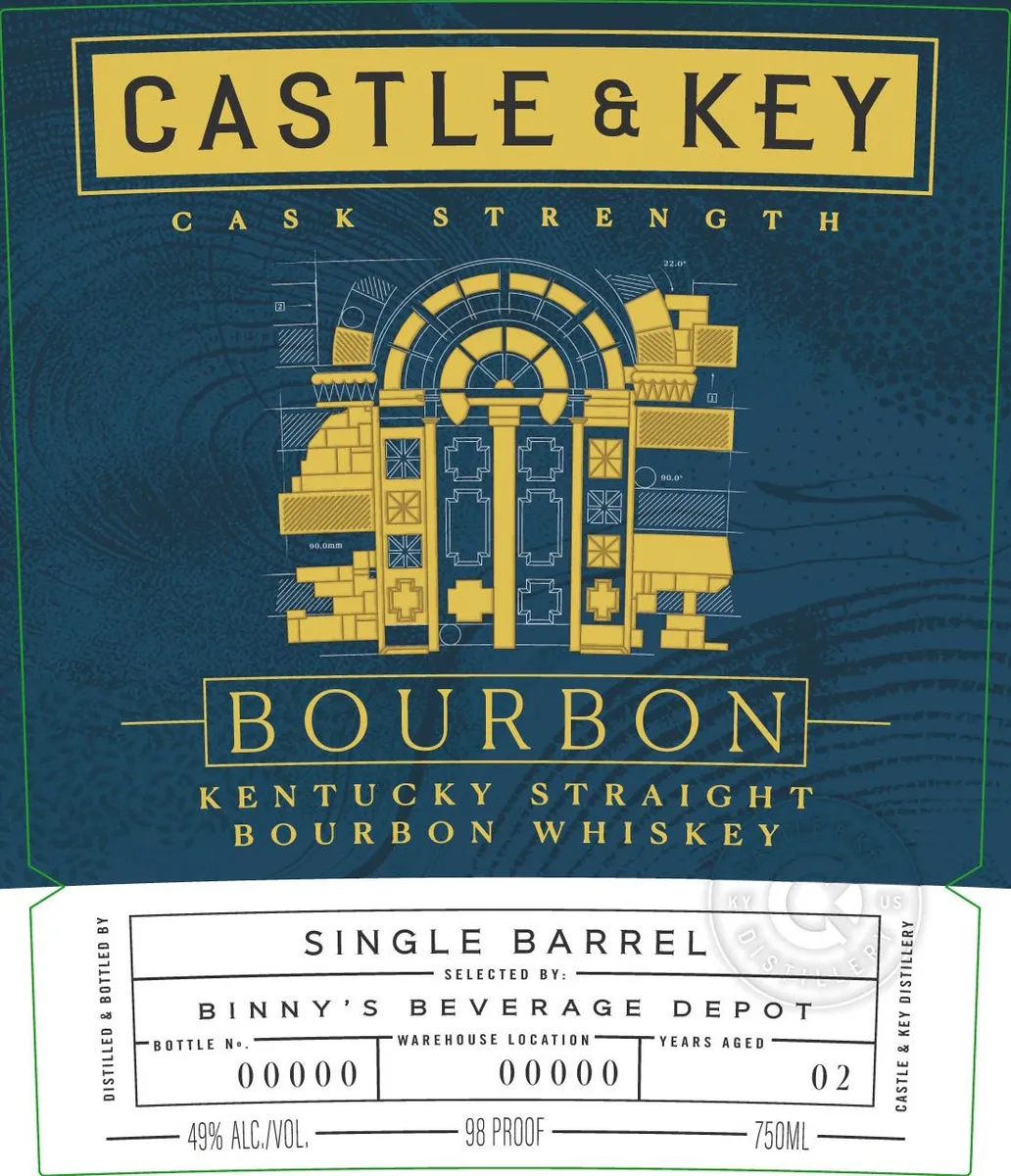 Label for Castle & Key, straight bourbon, filed by Castle & Key Distillery